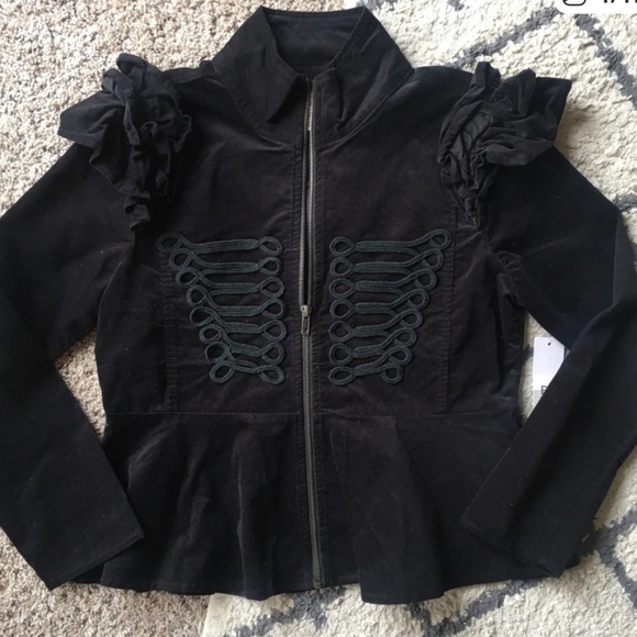 bp Jackets & Blazers - BP Black Velvet Jacket with Ruffle Shoulders